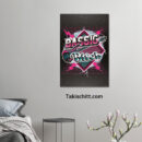 Bassic Bitch poster being displayed on a wall above a white bed, next to a window