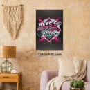 Bassic Bitch poster being displayed on a beige wall in a front room above a couch, next to a table and lamp and marcrame wall hanging