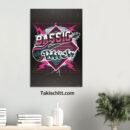 Bassic Bitch poster being displayed on a light grey wall above a shelf, next to a plant