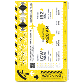 Rave Air Poster - Yellow design, humourous parody airline ticket stub poster